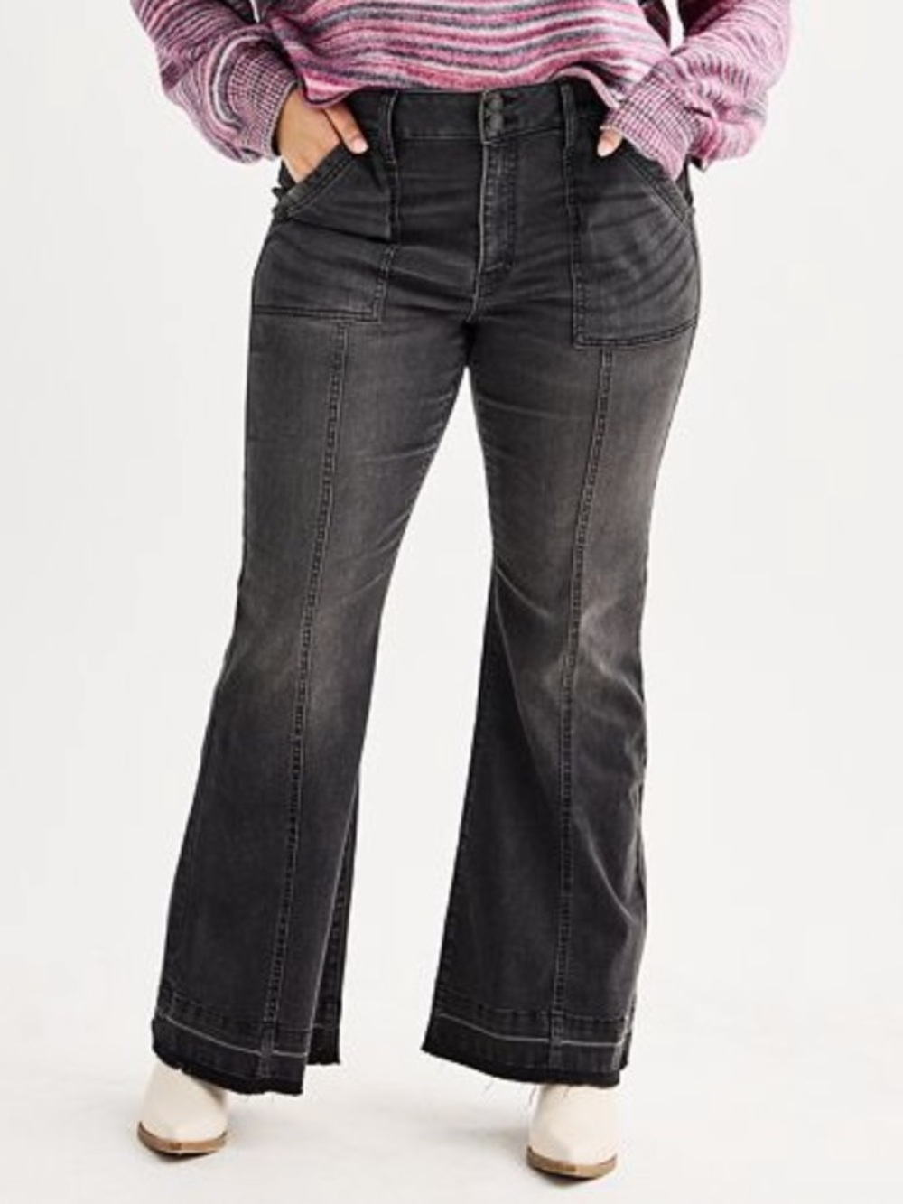 NWT Plus Size SO® High Rise Flare Leg Jeans   Washed Charcoal Superstretch 22